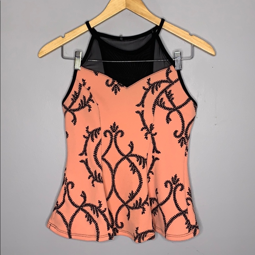 Papaya Halter Pink and Black Fit n Flare Top Large